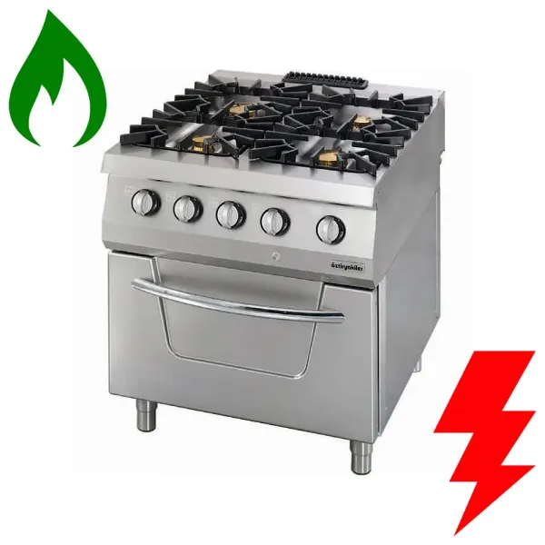 Επαγγελματική κουζίνα με 4 εστίες υγραερίου με φούρνο ηλεκτρικό OZTI 7865.N1.80908.10PE